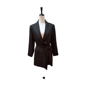 SHE+SKY‎ Black Coat Medium Belted Long Sleeve Career Casual Party